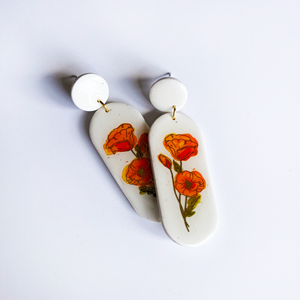 California Poppies in Oval Stud